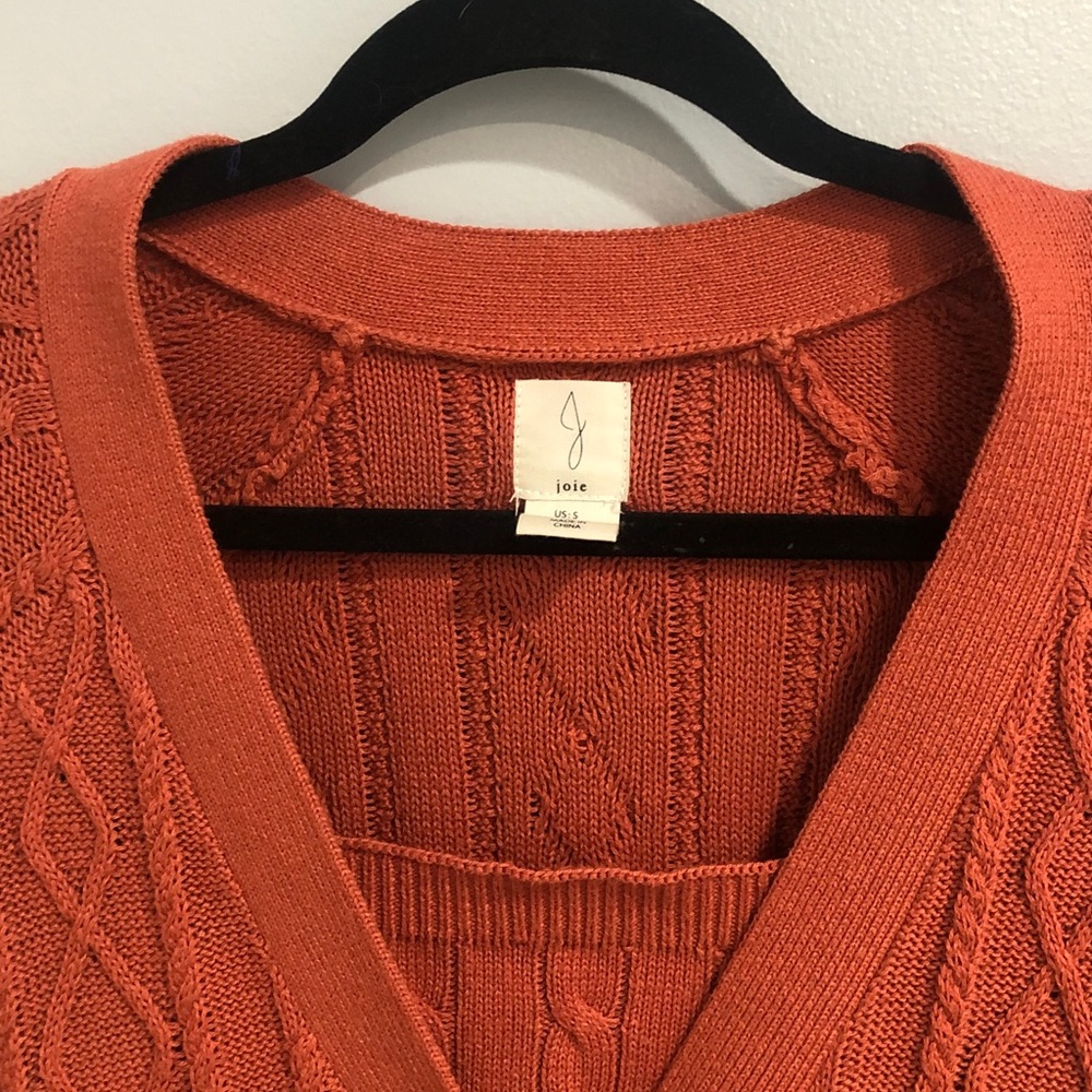 JOIE Burnt Orange Cotton Blend Twin Set Cable Knit Cardigan Sweater & Top Size S - Picture 3 of 9